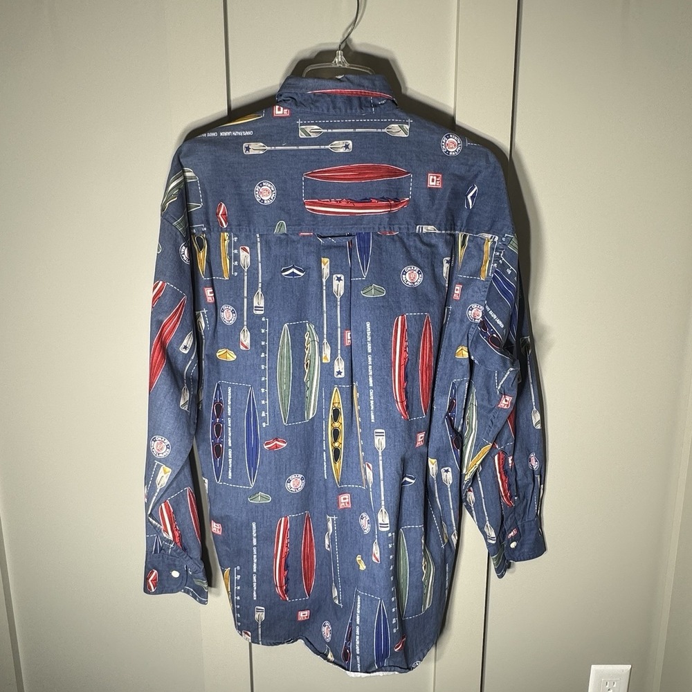 Vintage Men's Size Medium Chaps Ralph Lauren AOP Button Up Shirt Boat Kayak Lake - Picture 2 of 7